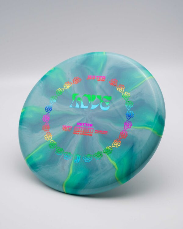 Blue with rainbow shatter disc